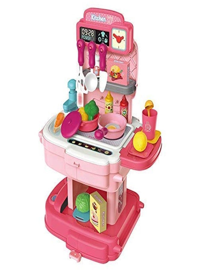 OANGO 34 Piece School Bag Packing Pretend Play Cooking Game Modern Children Kitchen Set Toy for Kids Girls (Kitchen Playset) (Chef Kitchen Pink) - Image 2